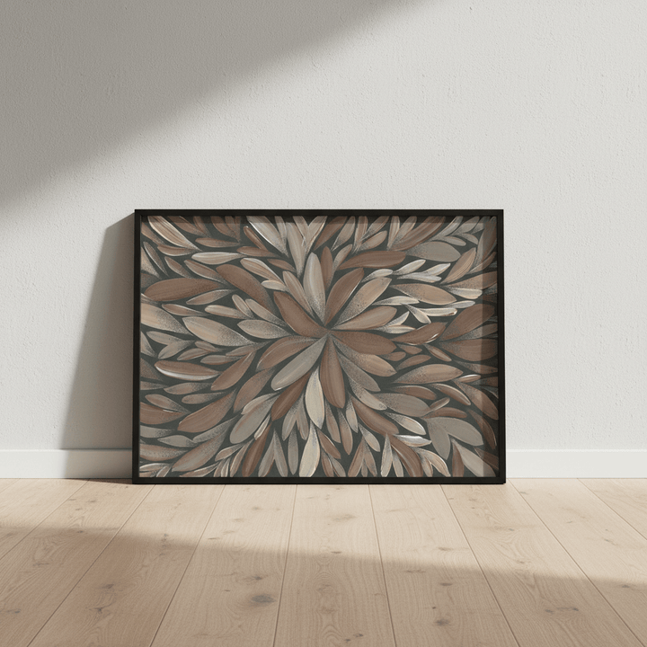 Tumbetin Baibaiye Healing Leaves Brown and Cream by Emma Rigney wall - art - picture - poster