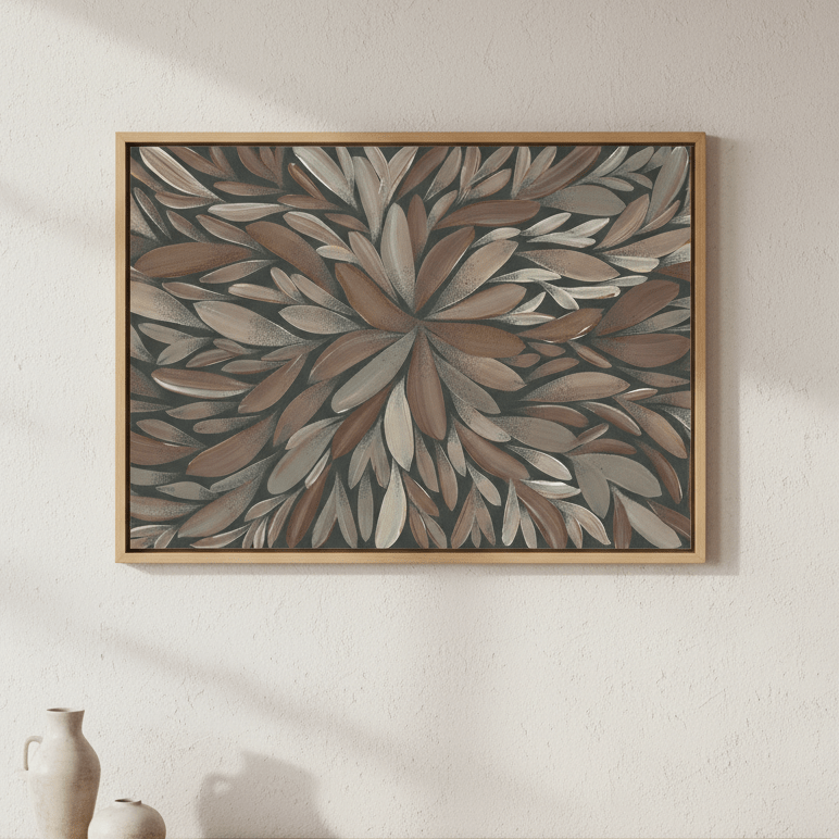 Tumbetin Baibaiye Healing Leaves Brown and Cream by Emma Rigney wall - art - picture - poster