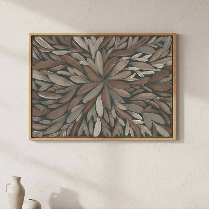 Tumbetin Baibaiye Healing Leaves Brown and Cream by Emma Rigney wall - art - picture - poster