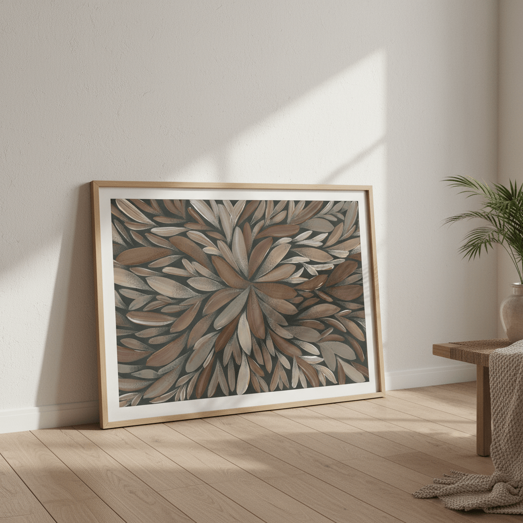 Tumbetin Baibaiye Healing Leaves Brown and Cream by Emma Rigney wall - art - picture - poster