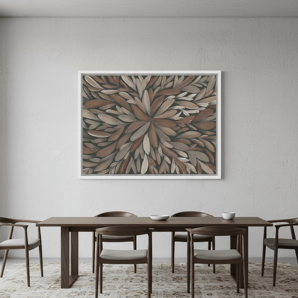 Tumbetin Baibaiye Healing Leaves Brown and Cream by Emma Rigney wall - art - picture - poster