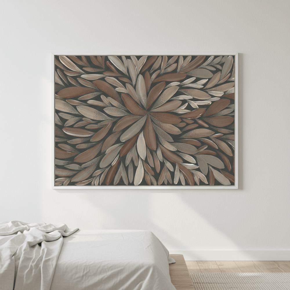 Tumbetin Baibaiye Healing Leaves Brown and Cream by Emma Rigney wall - art - picture - poster