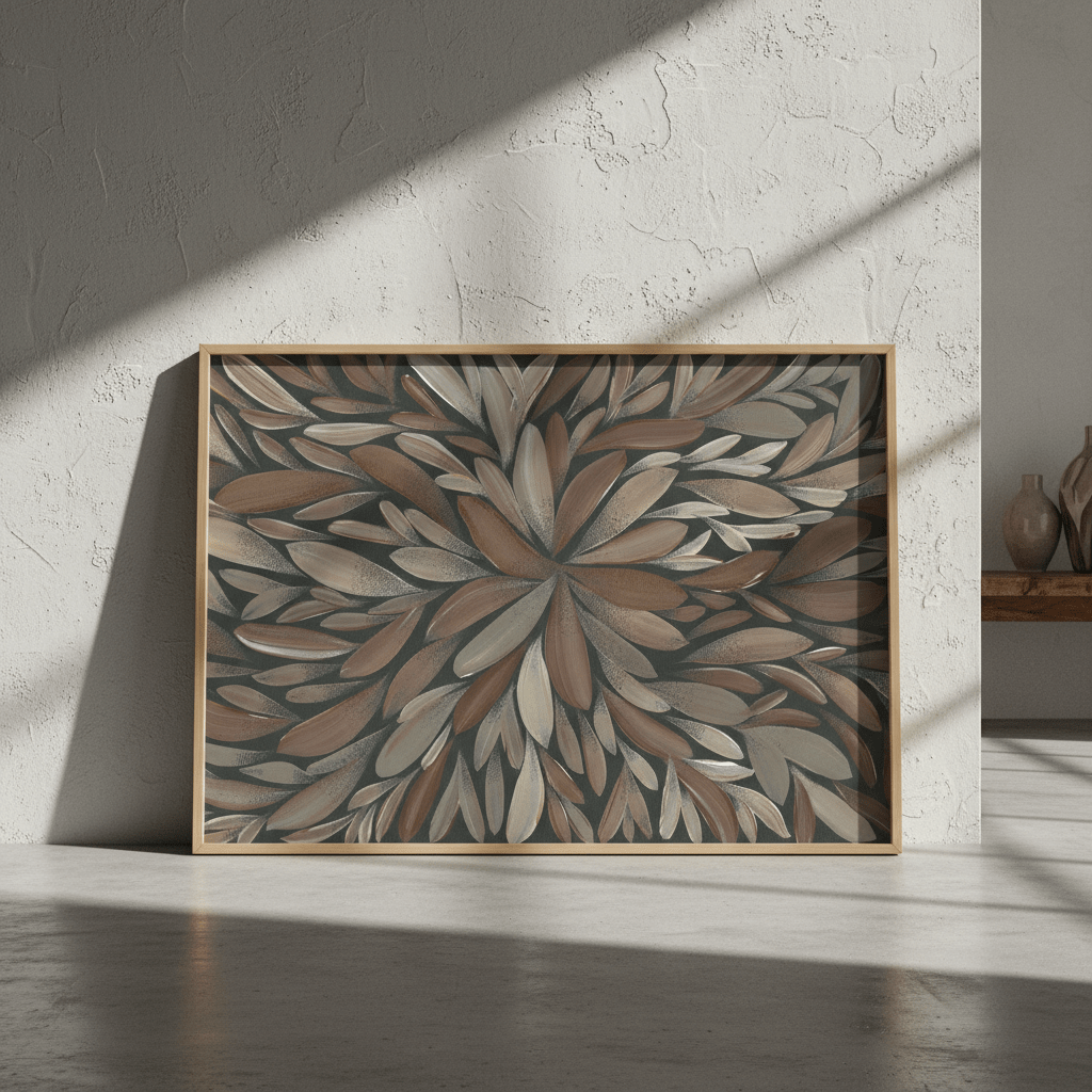 Tumbetin Baibaiye Healing Leaves Brown and Cream by Emma Rigney wall - art - picture - poster