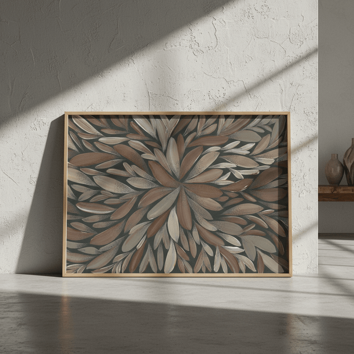 Tumbetin Baibaiye Healing Leaves Brown and Cream by Emma Rigney wall - art - picture - poster