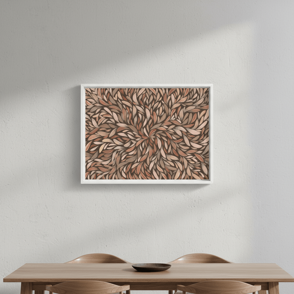 Tumbetin Baibaiye Healing Leaves Brown Cream and Grey Mocha Tone by Emma Rigney wall - art - picture - poster