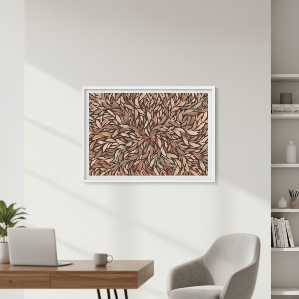 Tumbetin Baibaiye Healing Leaves Brown Cream and Grey Mocha Tone by Emma Rigney wall - art - picture - poster