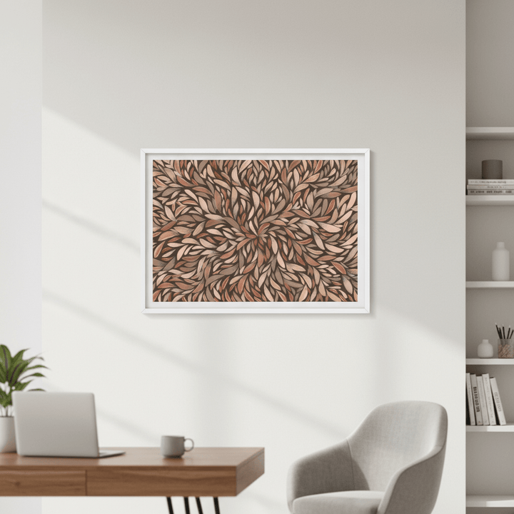 Tumbetin Baibaiye Healing Leaves Brown Cream and Grey Mocha Tone by Emma Rigney wall - art - picture - poster