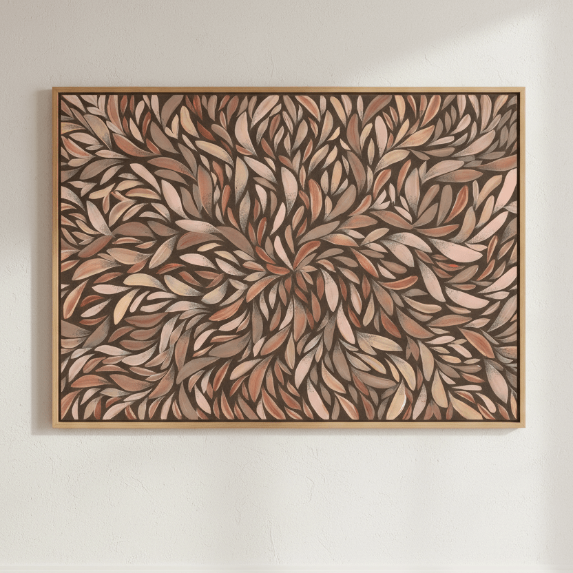 Tumbetin Baibaiye Healing Leaves Brown Cream and Grey Mocha Tone by Emma Rigney wall - art - picture - poster
