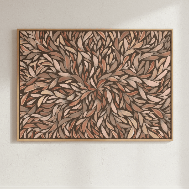 Tumbetin Baibaiye Healing Leaves Brown Cream and Grey Mocha Tone by Emma Rigney wall - art - picture - poster