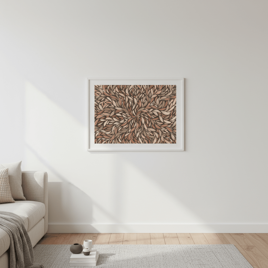Tumbetin Baibaiye Healing Leaves Brown Cream and Grey Mocha Tone by Emma Rigney wall - art - picture - poster