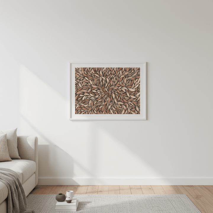 Tumbetin Baibaiye Healing Leaves Brown Cream and Grey Mocha Tone by Emma Rigney wall - art - picture - poster