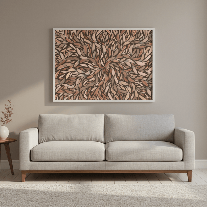 Tumbetin Baibaiye Healing Leaves Brown Cream and Grey Mocha Tone by Emma Rigney wall - art - picture - poster