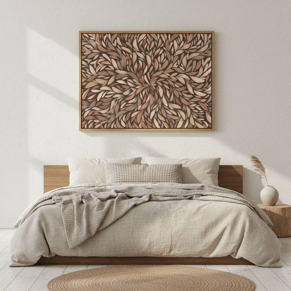 Tumbetin Baibaiye Healing Leaves Brown Cream and Grey Mocha Tone by Emma Rigney wall - art - picture - poster