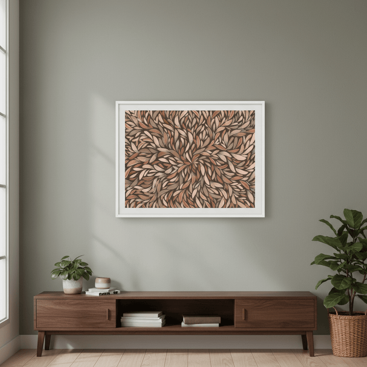 Tumbetin Baibaiye Healing Leaves Brown Cream and Grey Mocha Tone by Emma Rigney wall - art - picture - poster