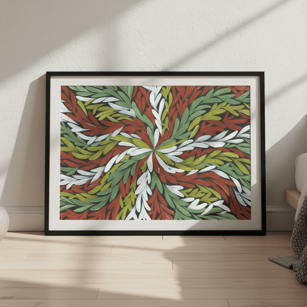 Tumbetin Baibaiye Healing Leaves in Green White Red by Emma Rigney