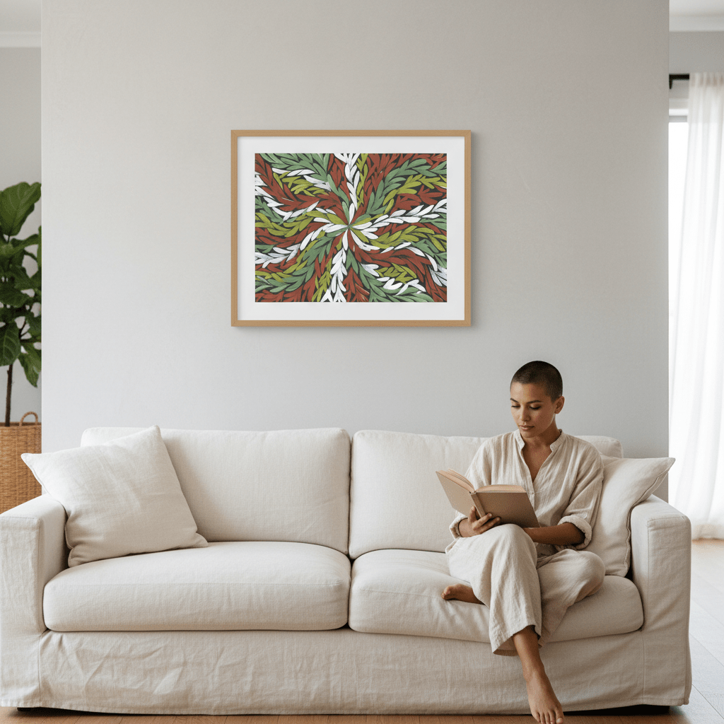 Tumbetin Baibaiye Healing Leaves in Green White Red by Emma Rigney wall - art - picture - poster