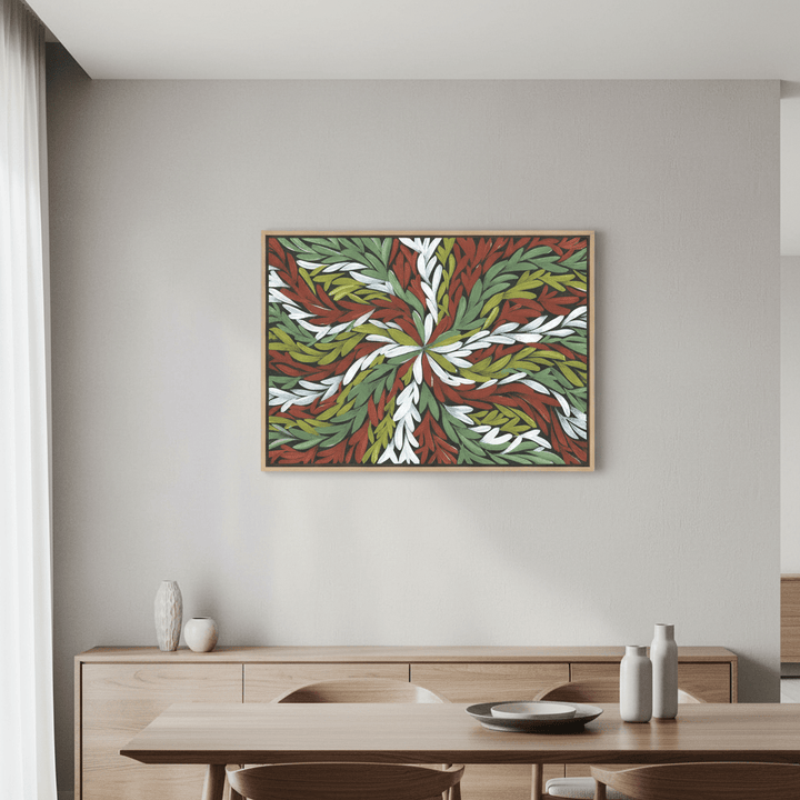 Tumbetin Baibaiye Healing Leaves in Green White Red by Emma Rigney wall - art - picture - poster