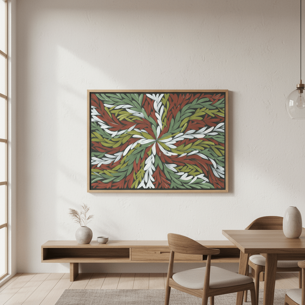 Tumbetin Baibaiye Healing Leaves in Green White Red by Emma Rigney wall - art - picture - poster