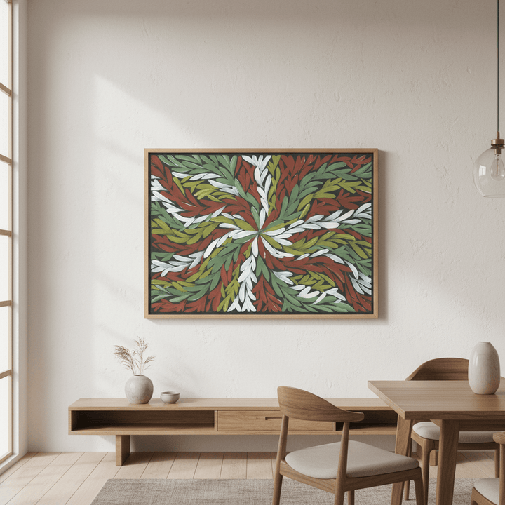 Tumbetin Baibaiye Healing Leaves in Green White Red by Emma Rigney wall - art - picture - poster