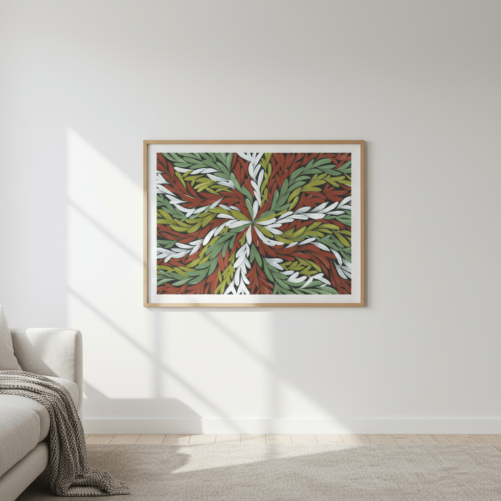 Tumbetin Baibaiye Healing Leaves in Green White Red by Emma Rigney wall - art - picture - poster