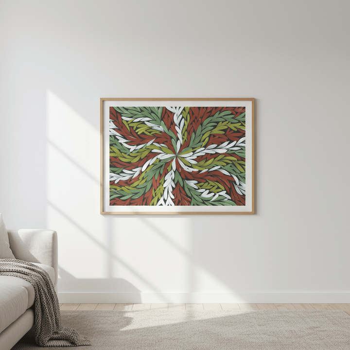 Tumbetin Baibaiye Healing Leaves in Green White Red by Emma Rigney wall - art - picture - poster