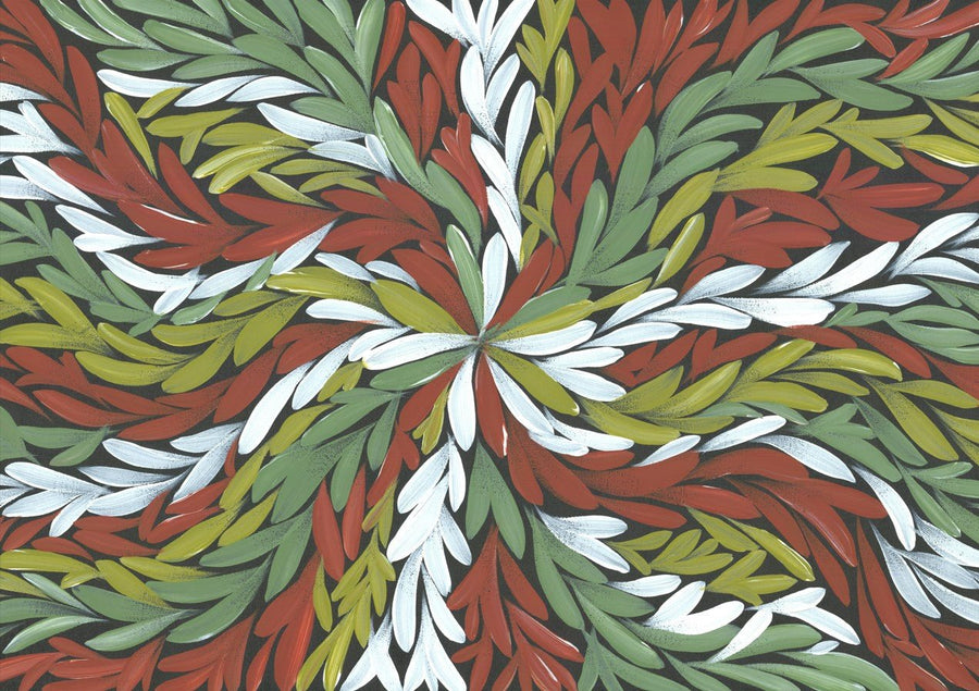 Tumbetin Baibaiye Healing Leaves in Green White Red by Emma Rigney