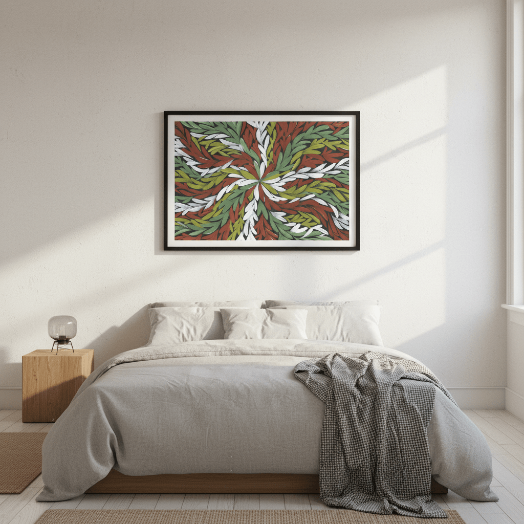 Tumbetin Baibaiye Healing Leaves in Green White Red by Emma Rigney wall - art - picture - poster