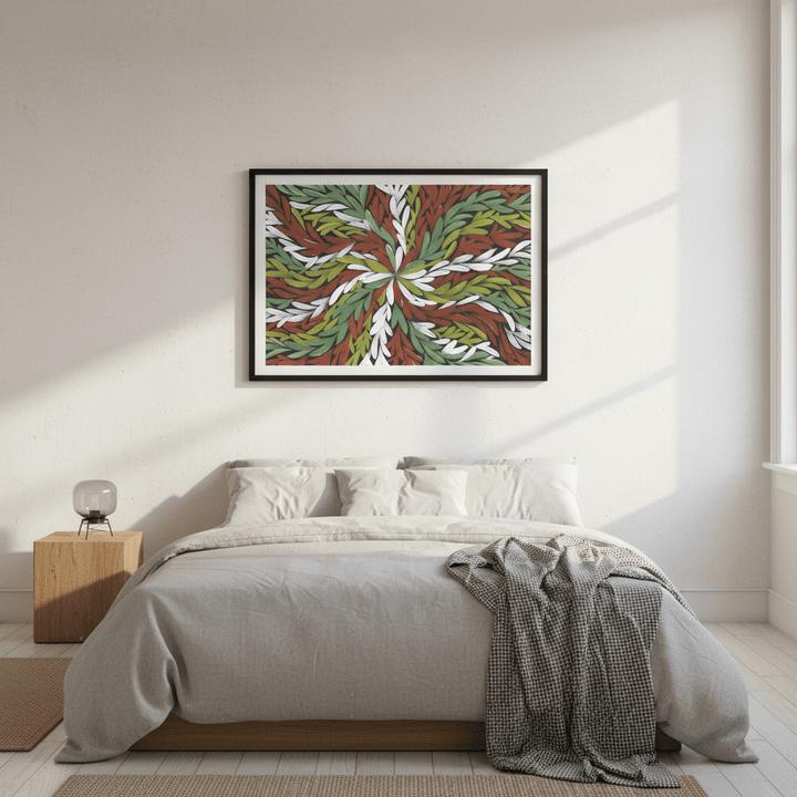 Tumbetin Baibaiye Healing Leaves in Green White Red by Emma Rigney wall - art - picture - poster