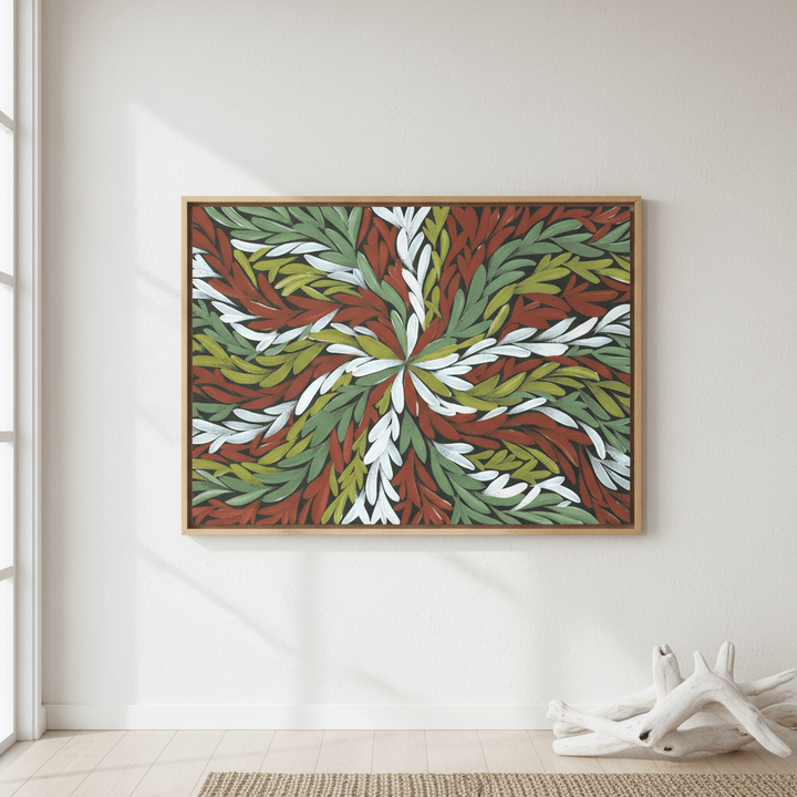 Tumbetin Baibaiye Healing Leaves in Green White Red by Emma Rigney wall - art - picture - poster