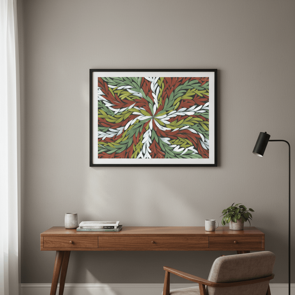 Tumbetin Baibaiye Healing Leaves in Green White Red by Emma Rigney wall - art - picture - poster