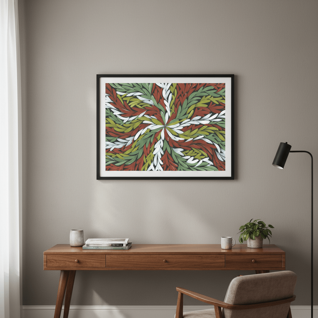 Tumbetin Baibaiye Healing Leaves in Green White Red by Emma Rigney wall - art - picture - poster