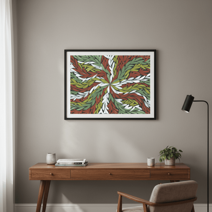 Tumbetin Baibaiye Healing Leaves in Green White Red by Emma Rigney wall - art - picture - poster
