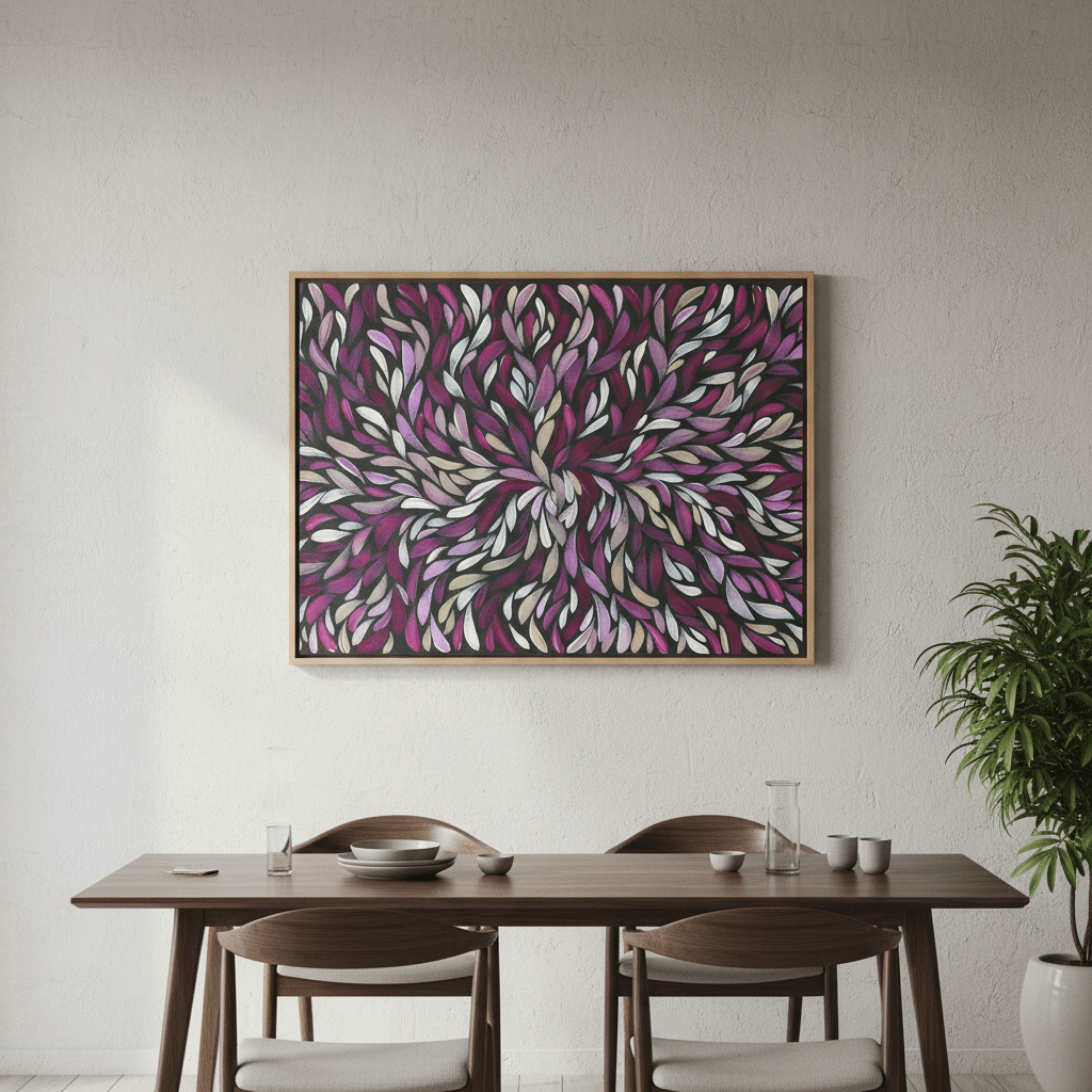 Tumbetin Baibaiye Healing Leaves in Purple Cream White by Emma Rigney wall - art - picture - poster