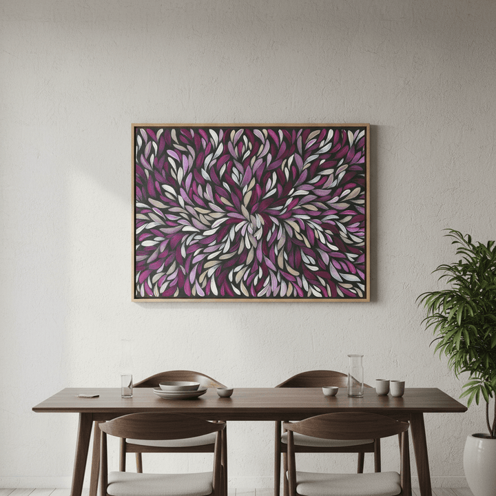 Tumbetin Baibaiye Healing Leaves in Purple Cream White by Emma Rigney wall - art - picture - poster