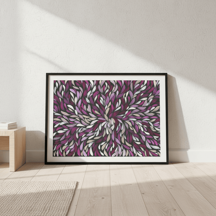 Tumbetin Baibaiye Healing Leaves in Purple Cream White by Emma Rigney wall - art - picture - poster