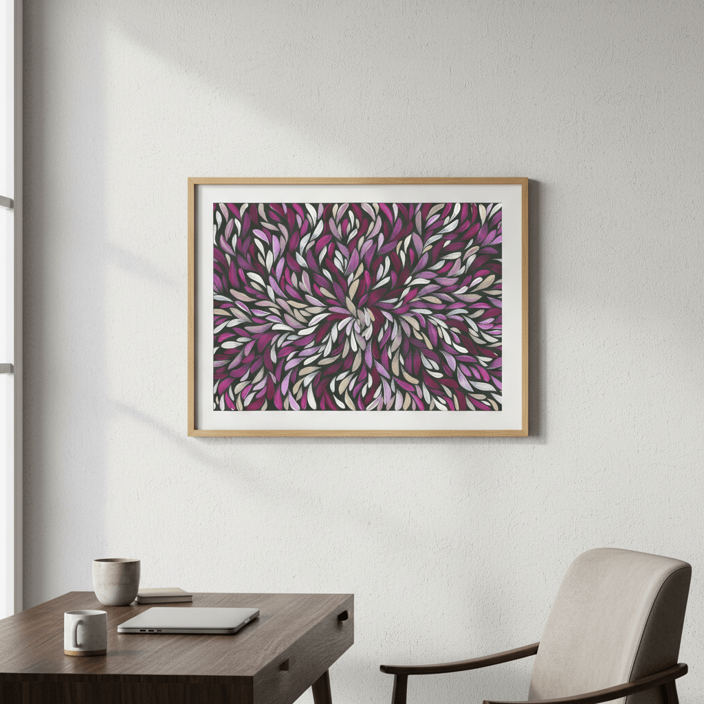 Tumbetin Baibaiye Healing Leaves in Purple Cream White by Emma Rigney wall - art - picture - poster