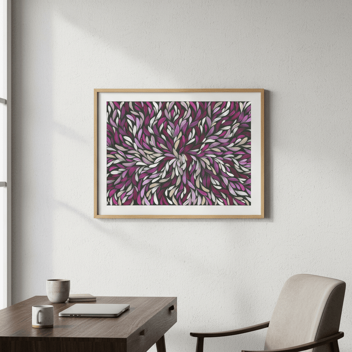 Tumbetin Baibaiye Healing Leaves in Purple Cream White by Emma Rigney wall - art - picture - poster