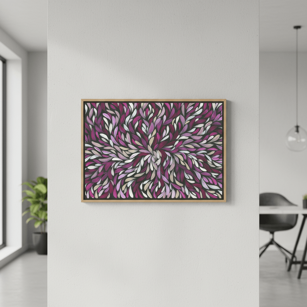 Tumbetin Baibaiye Healing Leaves in Purple Cream White by Emma Rigney wall - art - picture - poster