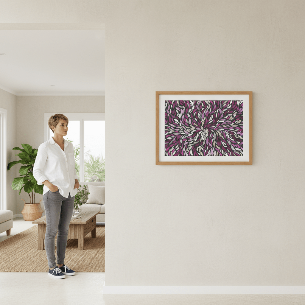 Tumbetin Baibaiye Healing Leaves in Purple Cream White by Emma Rigney wall - art - picture - poster