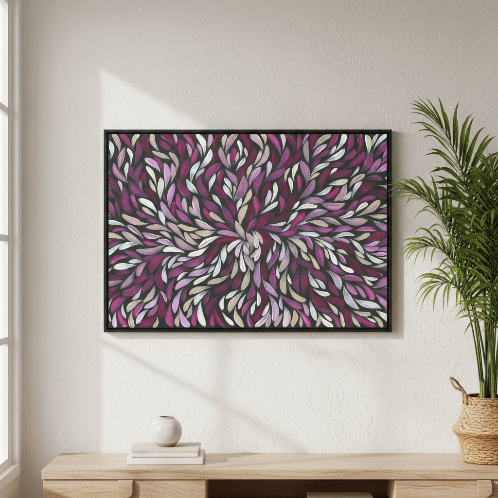 Tumbetin Baibaiye Healing Leaves in Purple Cream White by Emma Rigney wall - art - picture - poster