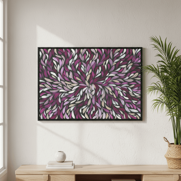 Tumbetin Baibaiye Healing Leaves in Purple Cream White by Emma Rigney wall - art - picture - poster