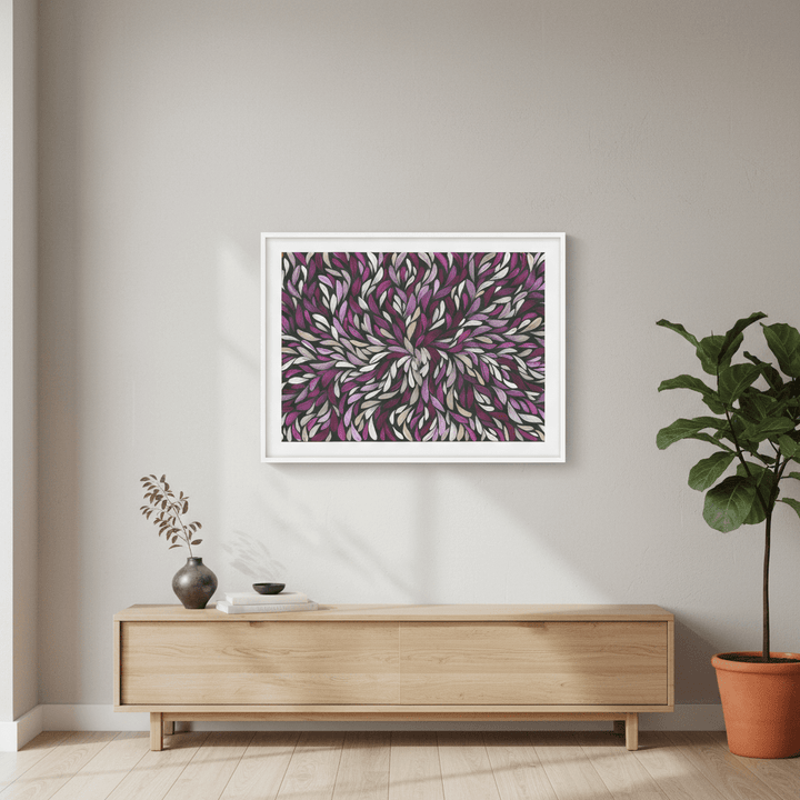 Tumbetin Baibaiye Healing Leaves in Purple Cream White by Emma Rigney wall - art - picture - poster