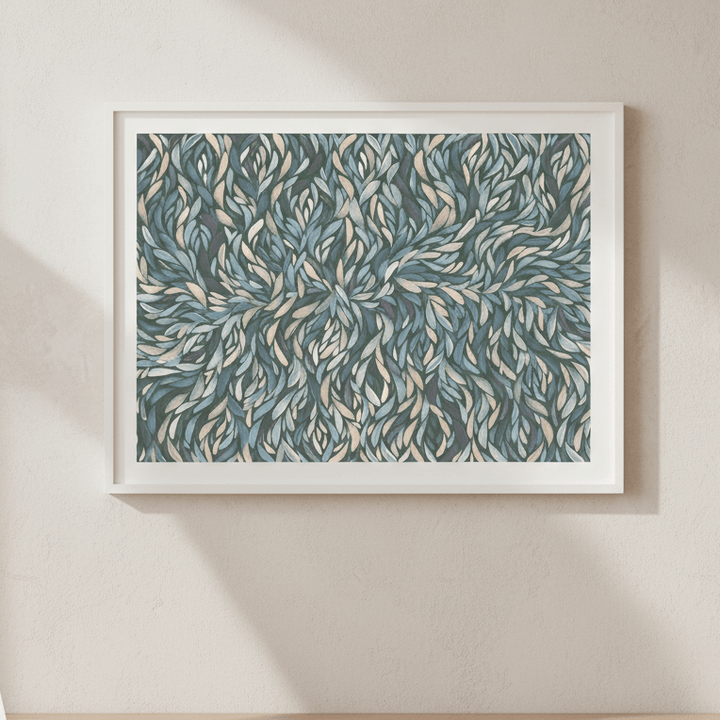 Tumbetin Baibaiye Healing Leaves Purple Beige and Cream Blue Tone by Emma Rigney wall - art - picture - poster