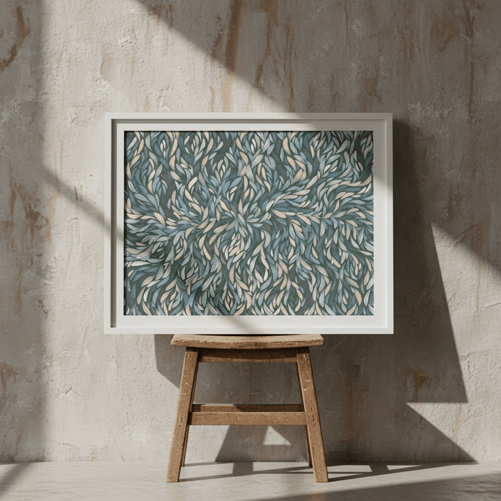 Tumbetin Baibaiye Healing Leaves Purple Beige and Cream Blue Tone by Emma Rigney wall - art - picture - poster