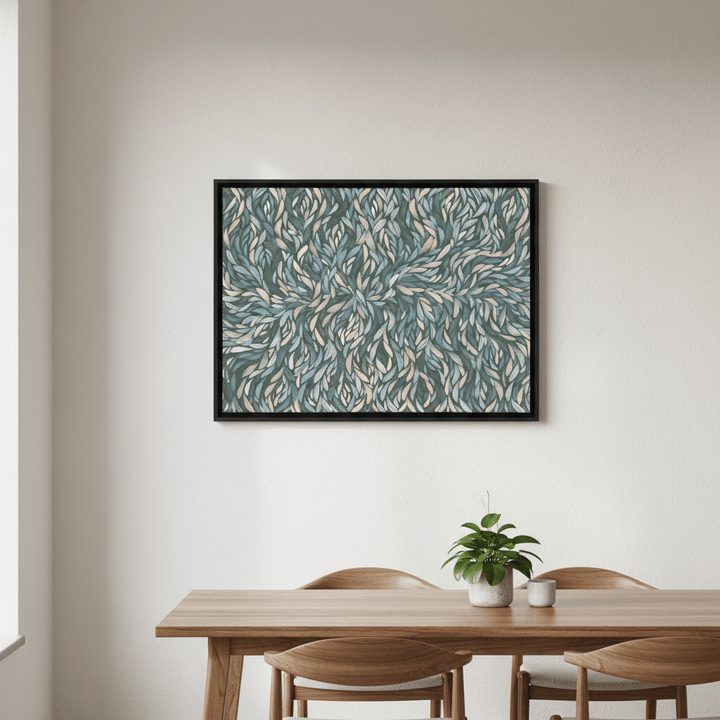 Tumbetin Baibaiye Healing Leaves Purple Beige and Cream Blue Tone by Emma Rigney wall - art - picture - poster
