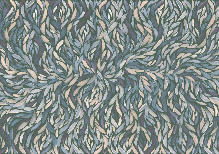Tumbetin Baibaiye Healing Leaves Purple Beige and Cream Blue Tone by Emma Rigney