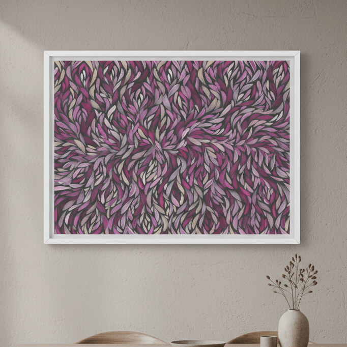 Tumbetin Baibaiye Healing Leaves Purple Beige and Cream by Emma Rigney wall - art - picture - poster