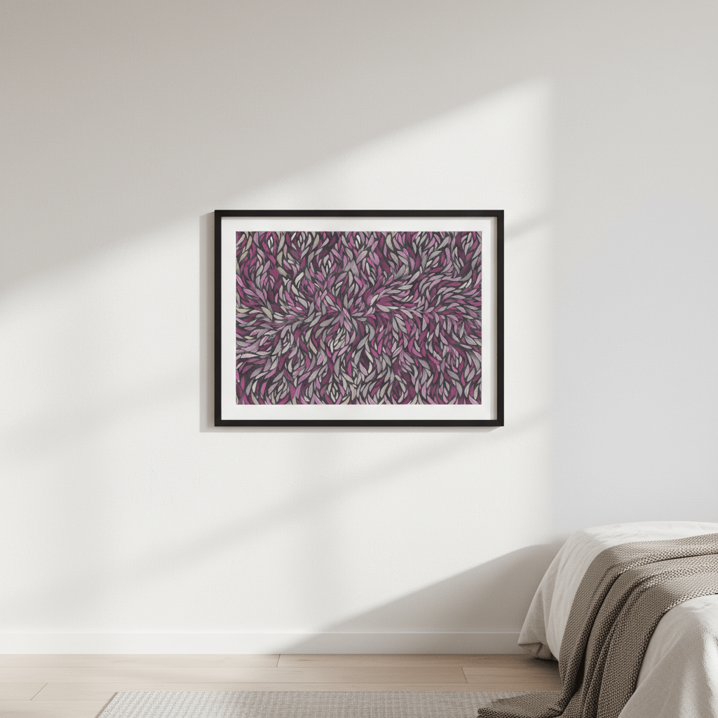 Tumbetin Baibaiye Healing Leaves Purple Beige and Cream by Emma Rigney wall - art - picture - poster