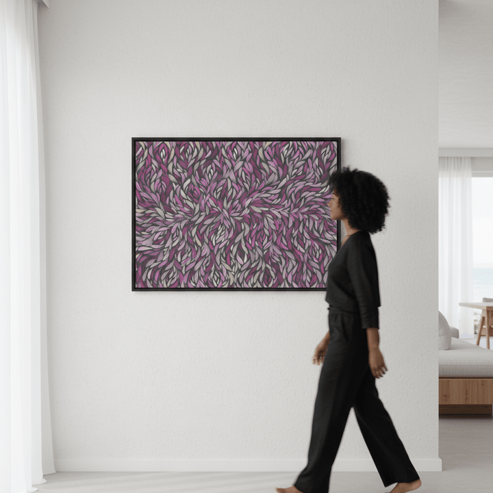 Tumbetin Baibaiye Healing Leaves Purple Beige and Cream by Emma Rigney wall - art - picture - poster