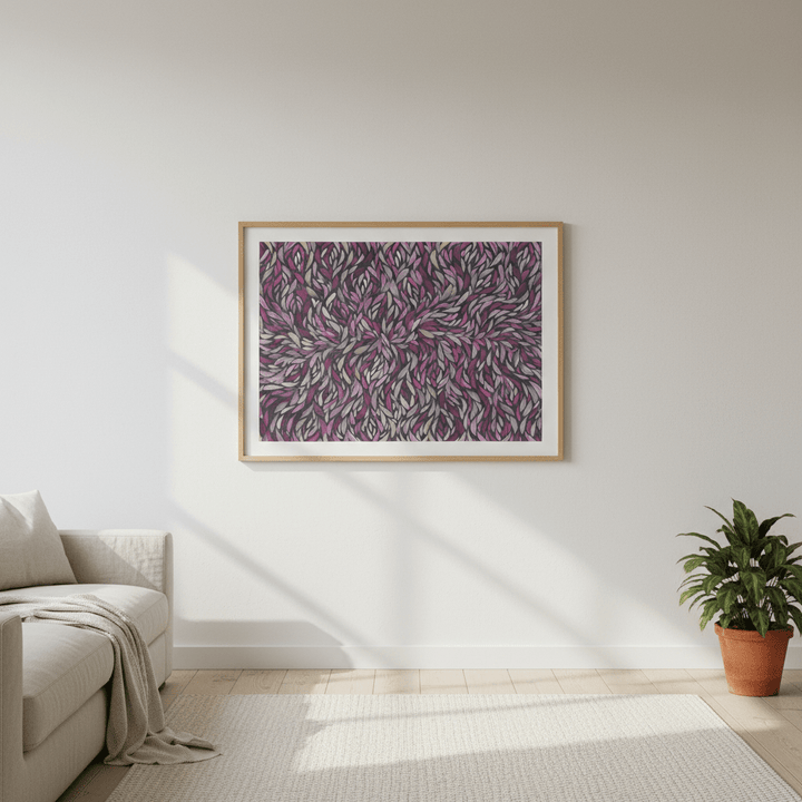 Tumbetin Baibaiye Healing Leaves Purple Beige and Cream by Emma Rigney wall - art - picture - poster